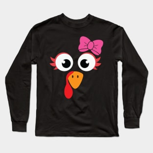 Thanksgiving Turkey Girl Face Long Sleeve T-Shirt